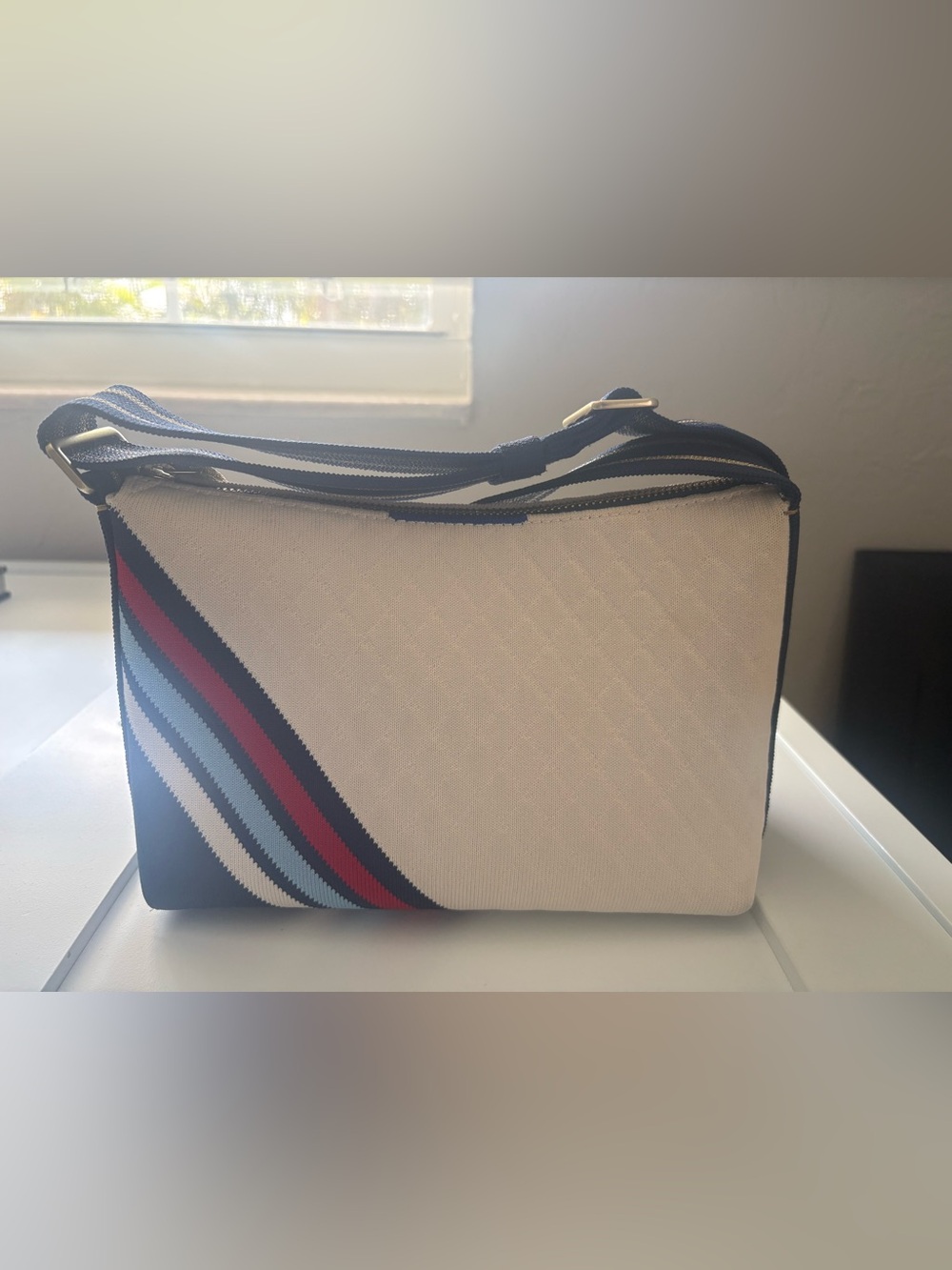 Women’s Rothy’s Navy & Cream Crossbody Bag with Stripe Accent